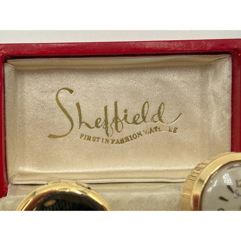 Vintage Sheffield Watch Cufflinks Gold Tone Locket Swiss Made Parts Repair Box
